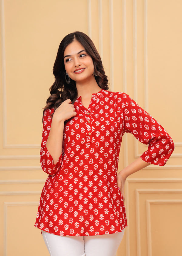 Red Butti Printed Rayon Top