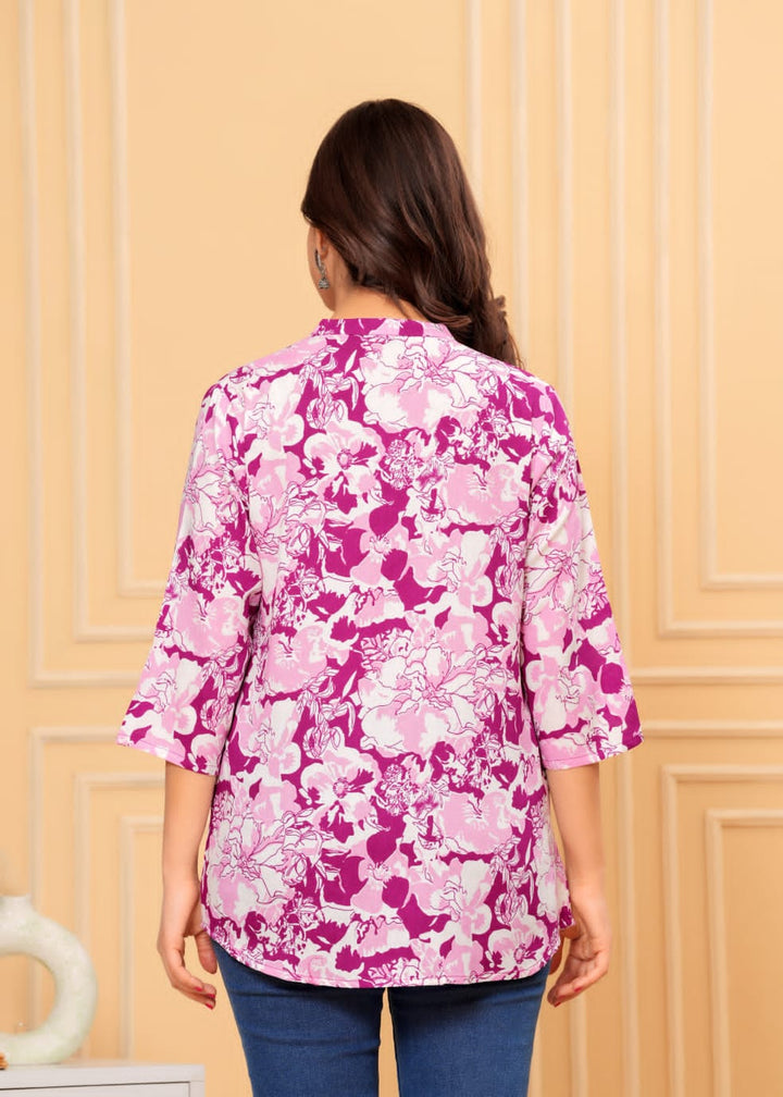 Purple Mix Flower Printed Rayon Top