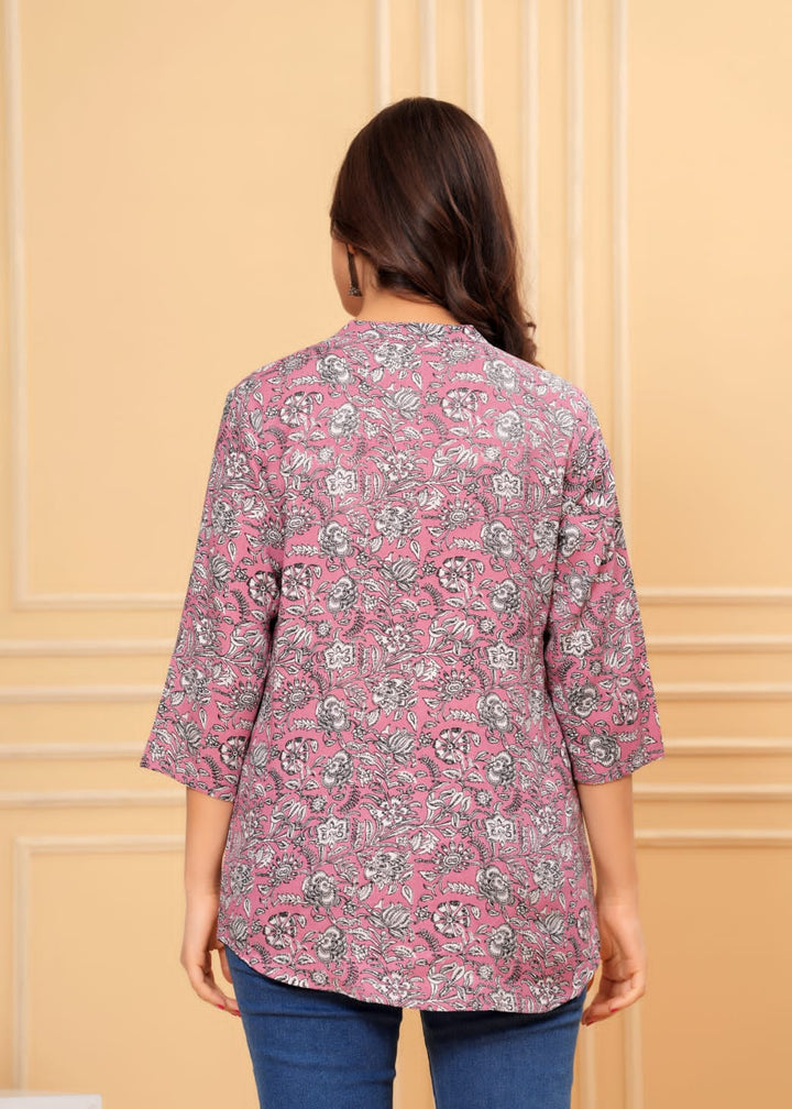 Mauve Jaal Flower Printed Rayon Top