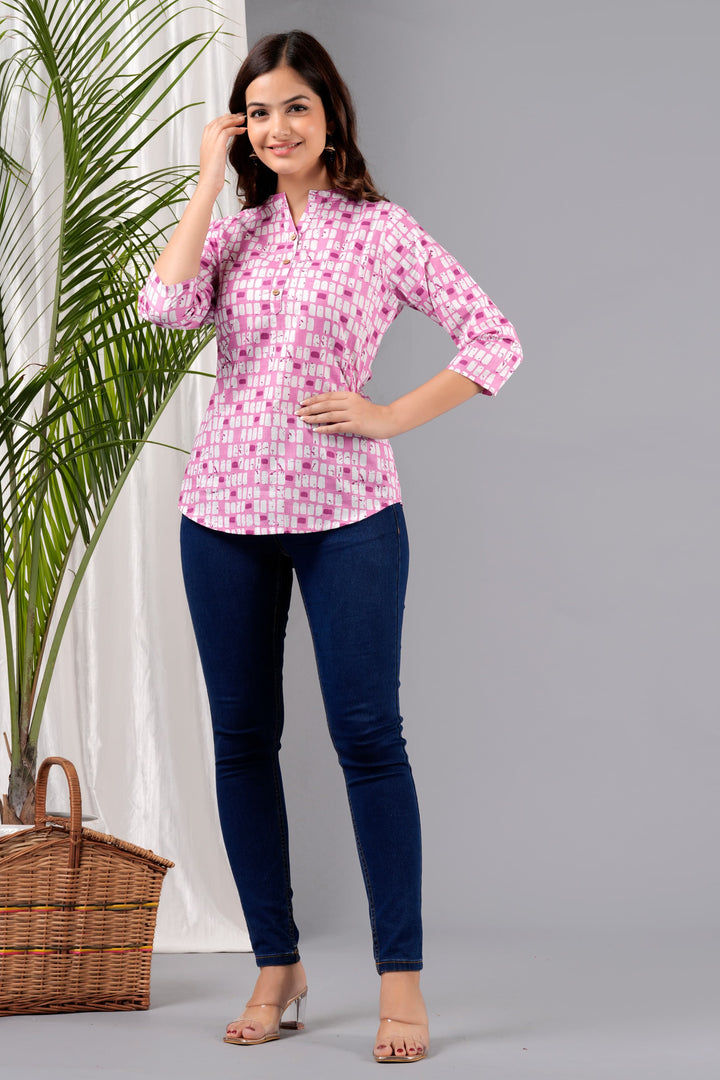 Pink Printed Rayon Top