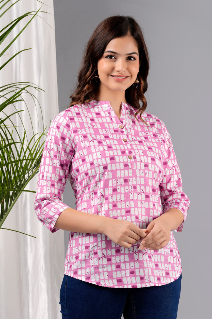 Pink Printed Rayon Top