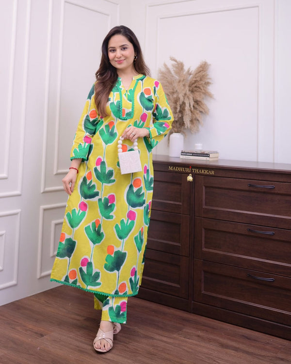 Yellow Rayon Flower Butta Printed Co-Ord Set