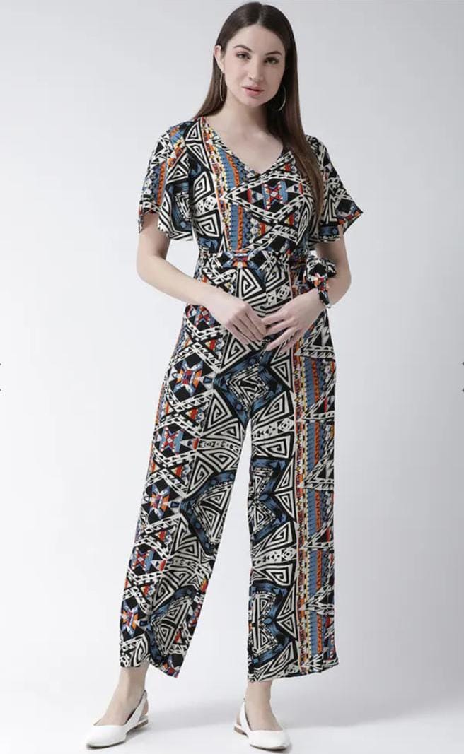 Multicolour Rayon Traditional Prints Jumpsuit