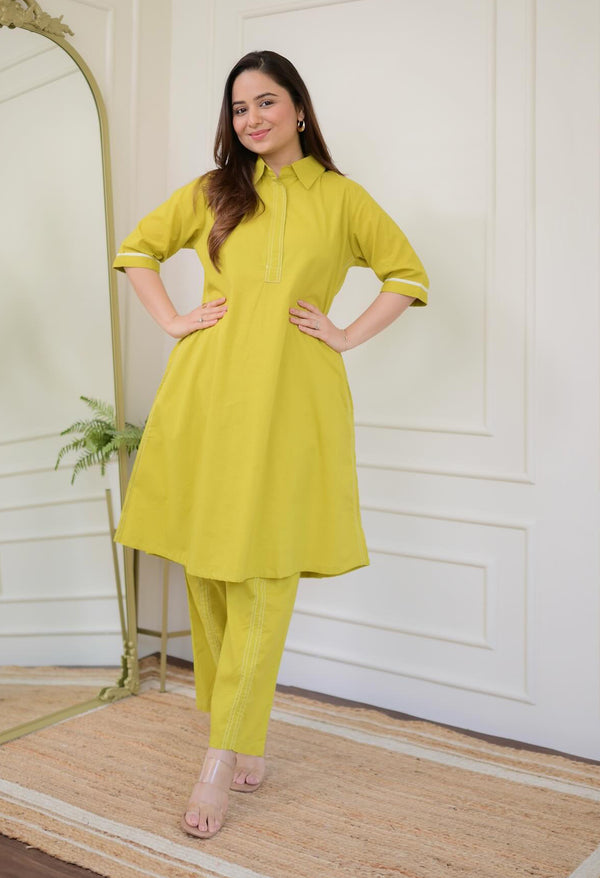 Yellow Cotton Plain Co-Ord Set