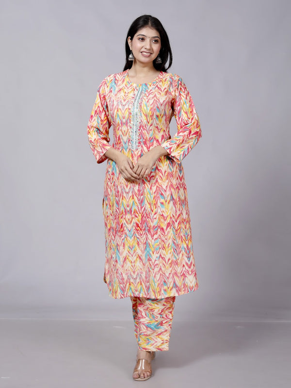 Multicolored Modal Rayon Digital Printed  Kurta Bottom Set With Work On Front