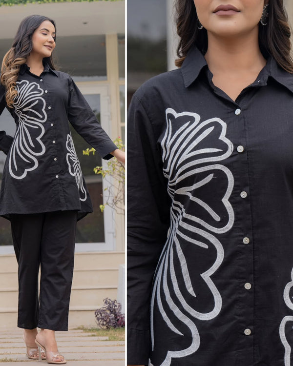 Black Cotton Embroidery Fancy Co-Ord Set