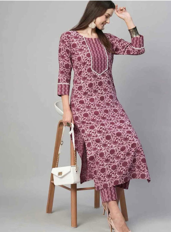 Peach & Maroon Jaal Cotton Printed Kurta Bottom Set