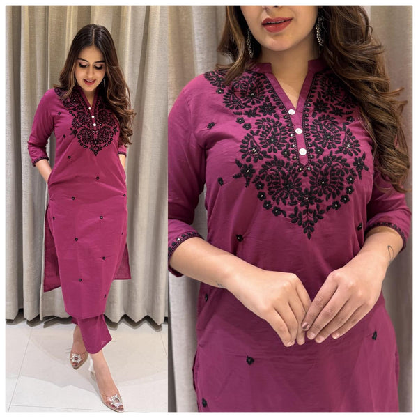 Rani Cotton Embroidery On Yoke Afghani Set With Pockets