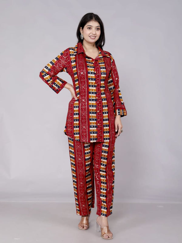 Comfortable Red Multi Print Modal Printed Co-Ord Set