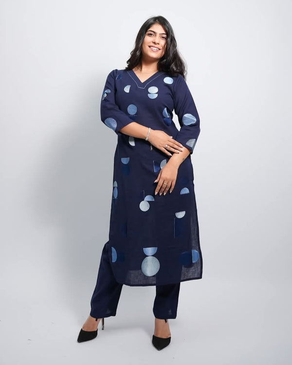 Navy Rayon Embroidered Straight Fit Office Wear Kurta Bottom Set