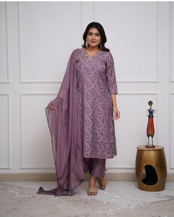 Rose Gold Jaal Foil Printed Partywear Straight Kurta Bottom Set With Dupatta