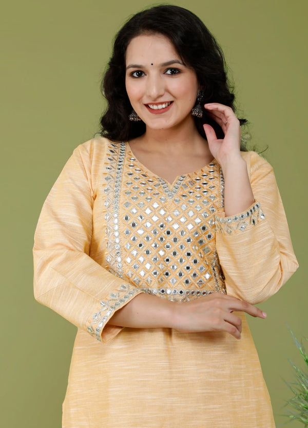 Pastel Yellow South Cotton Straight Fit Kurta Set