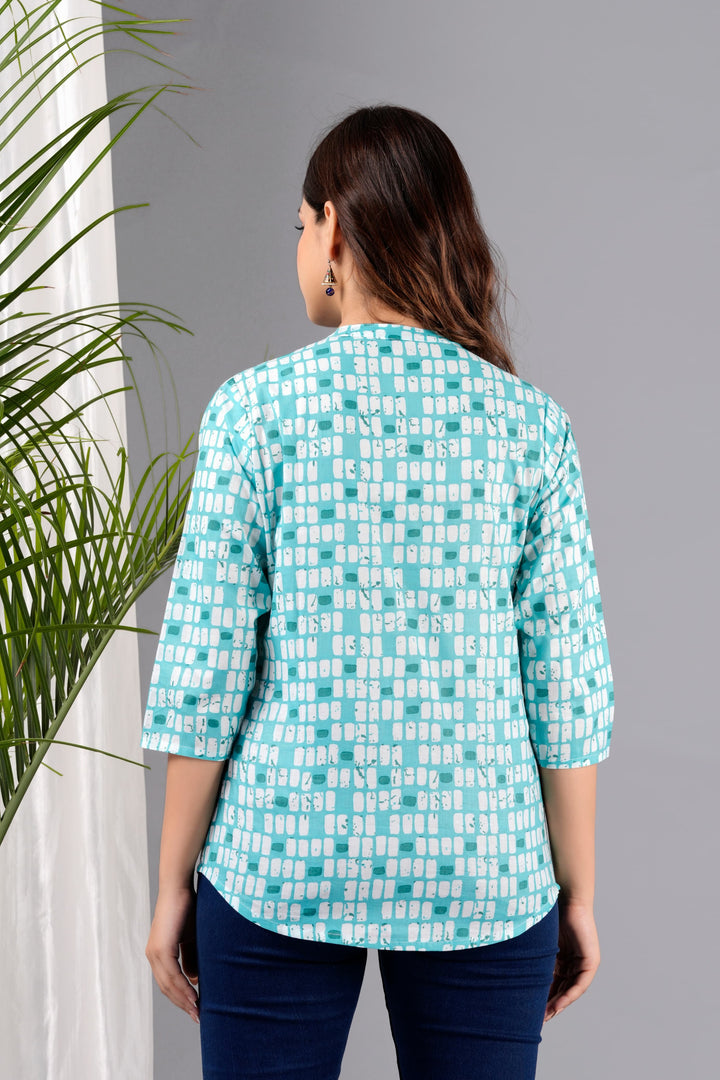 Turquoise Printed Rayon Top